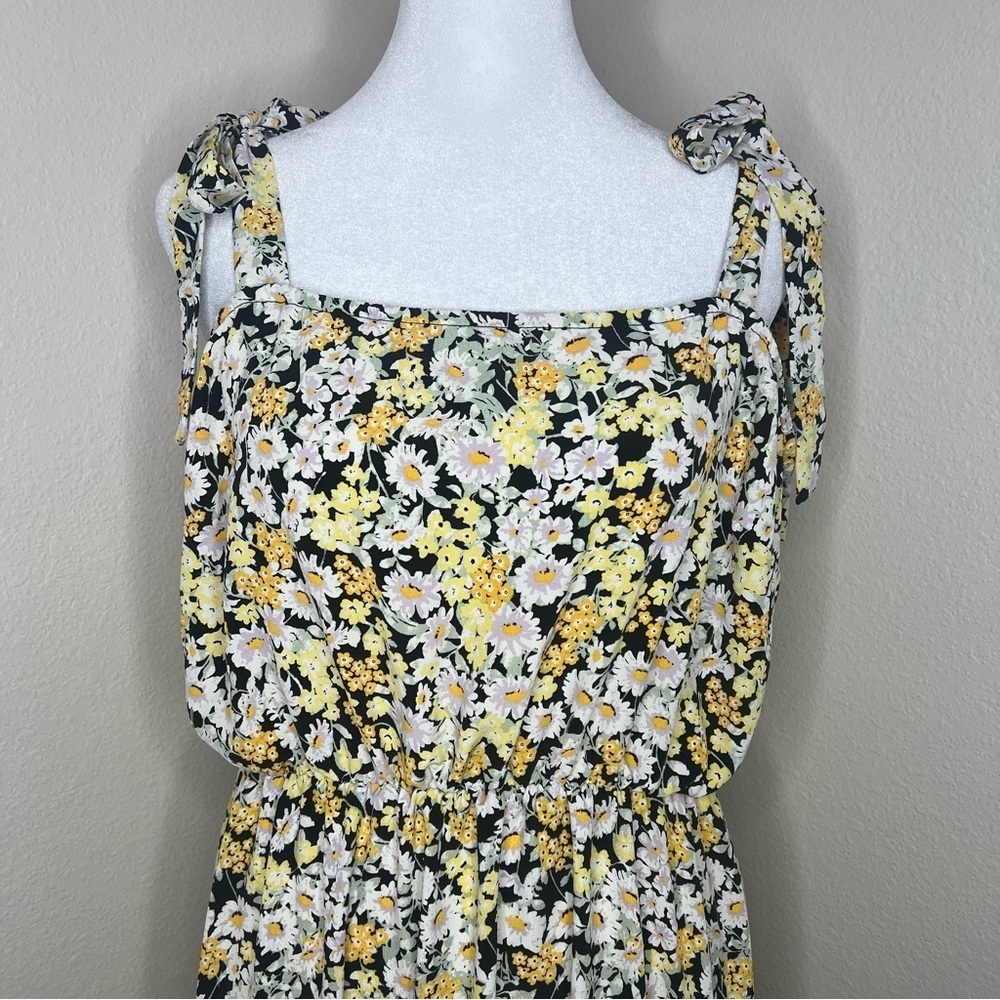 Social Standard by Sanctuary Black Yellow Floral Shoulder Tie Smocked Midi Dress - Picture 5 of 13